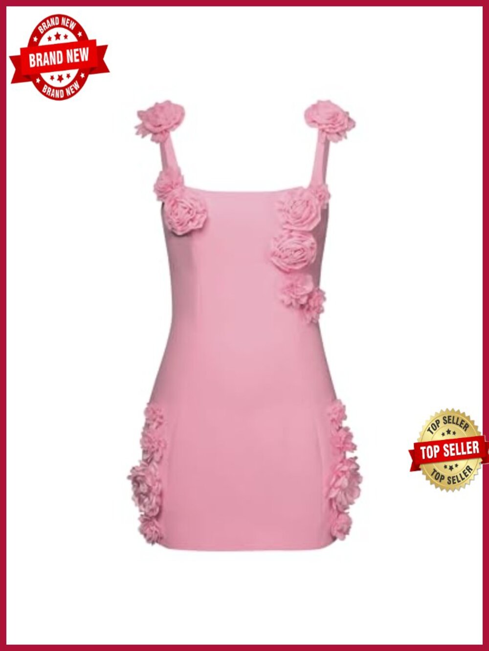 Rosette Applique Bodycon Mini Dress Sleeveless Square Neck